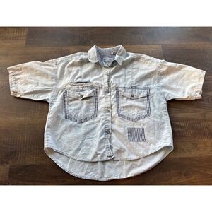 Andrew Sport Acid Wash Denim Short Sleeve Button Down Small Vintage